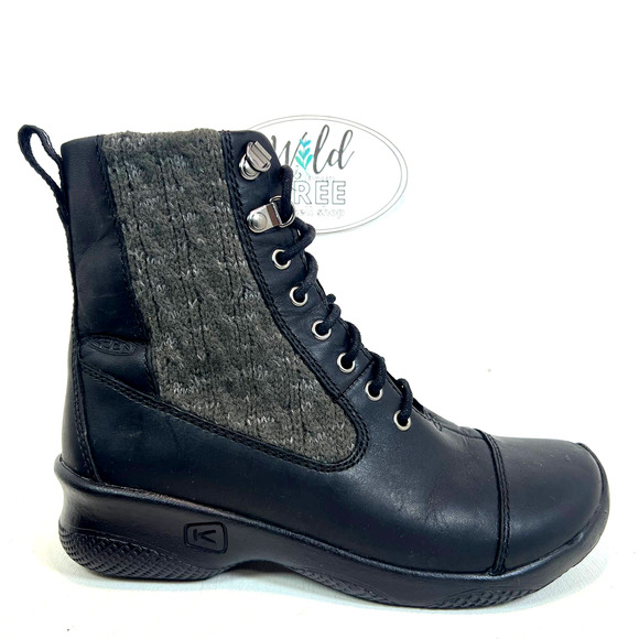 Keen Shoes - Keen Bern Baby Bern Ankle Moto Combat Lace Up Boots-Black Leather, Knit-Women  7